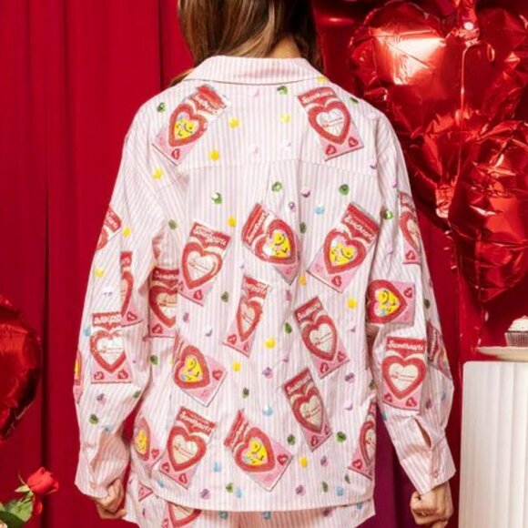 Queen Of Sparkles Peach & White Sweetheart Box Cotton Button Down - Picture 3 of 3